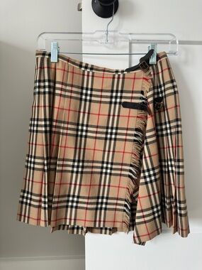 Burberry Tan Plaid Fringe Wrap Mini Skirt